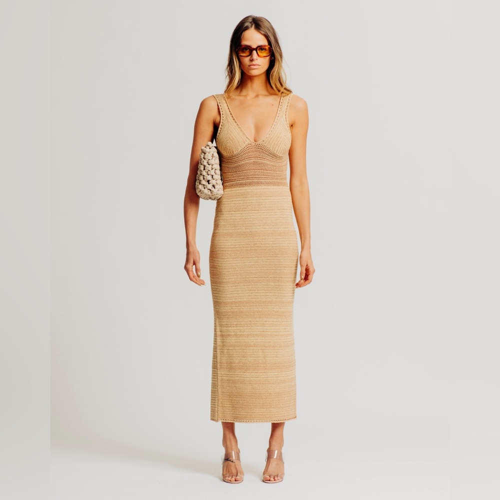 Torn By Ronny Kobo Madi Crochet Biscotti Midi Dress Size Large